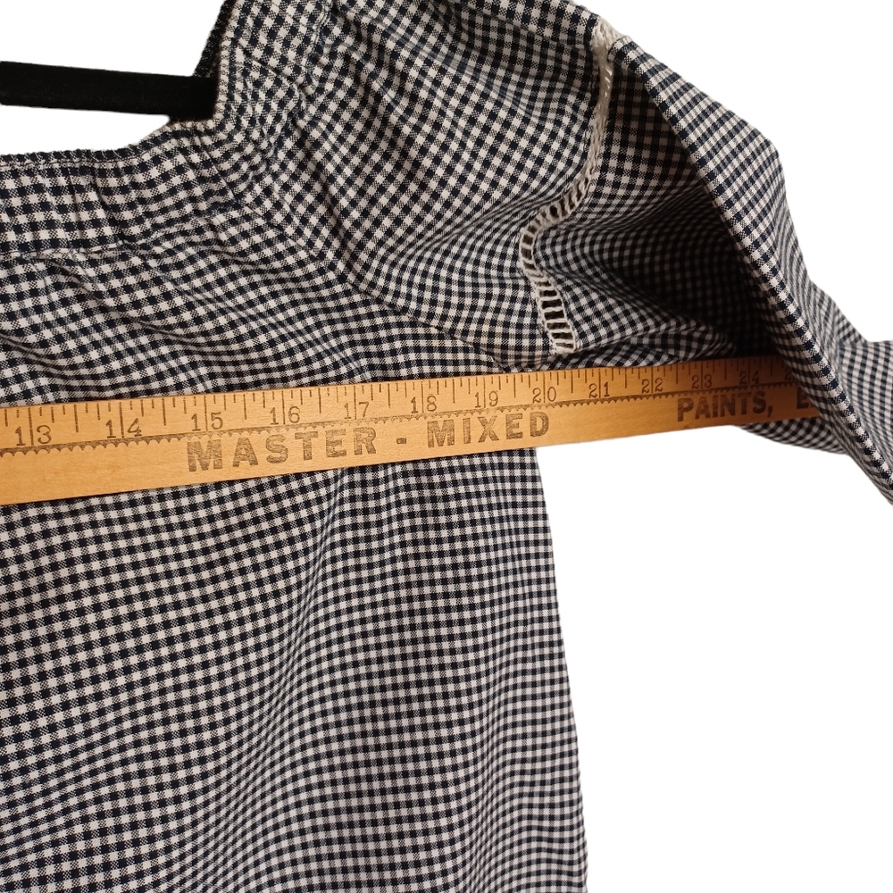 ABERCROMBIE & FITCH Navy Blue White Plaid Checker Print Off Shoulder Flare Top M - Picture 6 of 7
